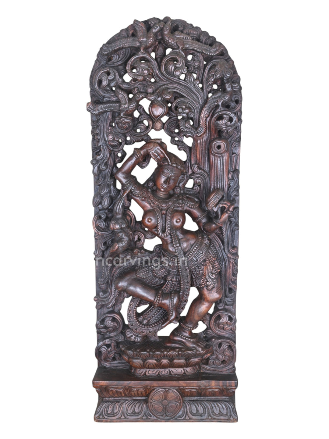 Gorgeous Apsara Wear Bindi Holding Mirror Standing Wooden 48"