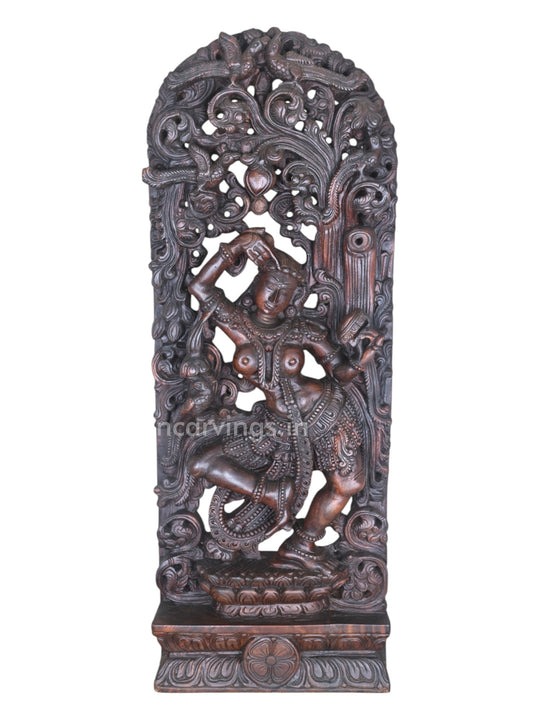 Gorgeous Apsara Wear Bindi Holding Mirror Standing Wooden 48"