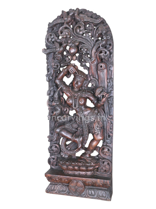 Gorgeous Apsara Wear Bindi Holding Mirror Standing Wooden 48"