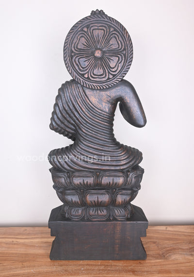 Buddha in Dark Brown Finishing Seated on Double Petal Lotus With Vitarka Mudra Sculpture 37"