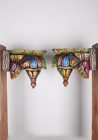 Paired Bodhils Multicoloured Decorative Entrance Decor Wooden Wall Brackets 9"