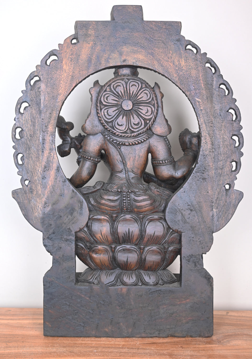 Arch of Mangala Saraswathi Maa Holding Veena on Lotus Wooden Sculpture 36"
