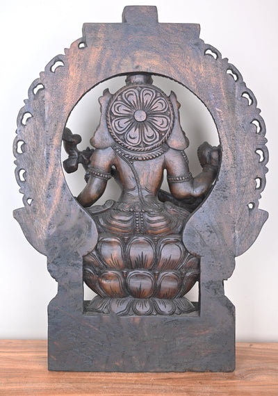 Arch of Mangala Saraswathi Maa Holding Veena on Lotus Wooden Sculpture 36"