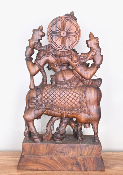 Beautiful Lord Krishna Standing With Cow and Playing With Flute Wooden Sculpture 36"