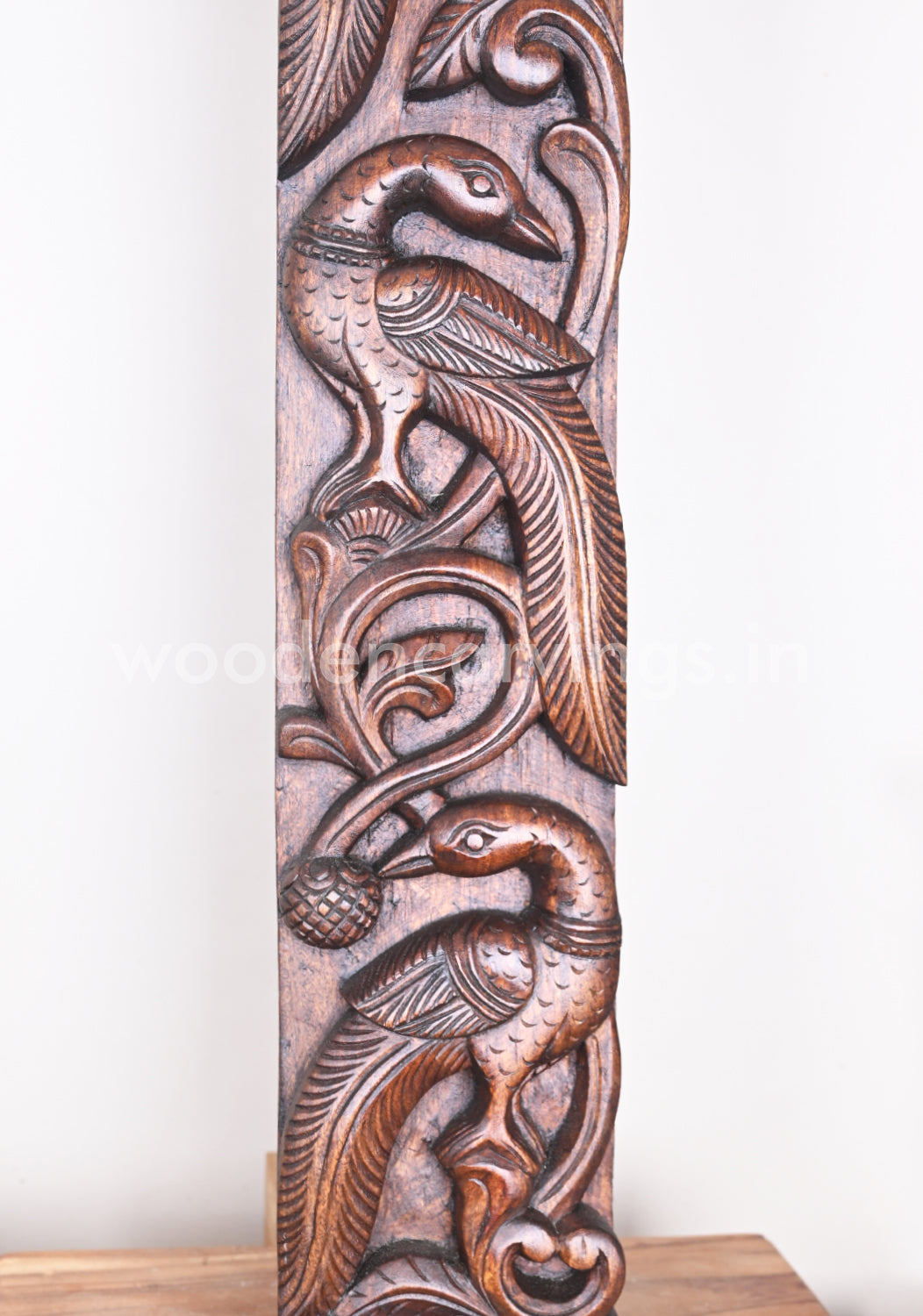 Natural Standing Realistic Peacock Vertical Paired Wooden Wall Panel 37"
