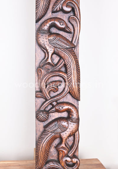 Natural Standing Realistic Peacock Vertical Paired Wooden Wall Panel 37"