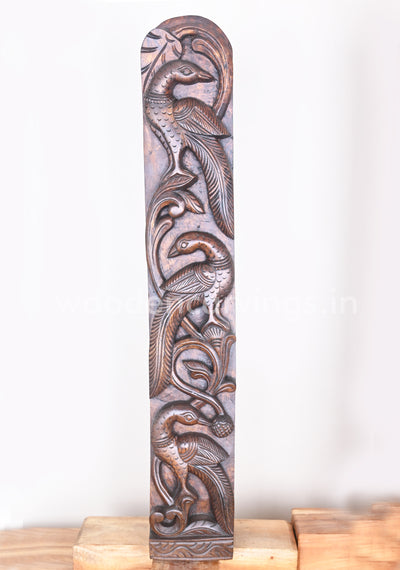 Natural Standing Realistic Peacock Vertical Paired Wooden Wall Panel 37"