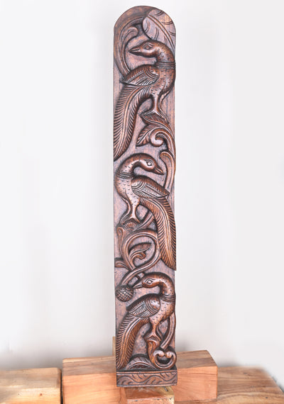 Natural Standing Realistic Peacock Vertical Paired Wooden Wall Panel 37"