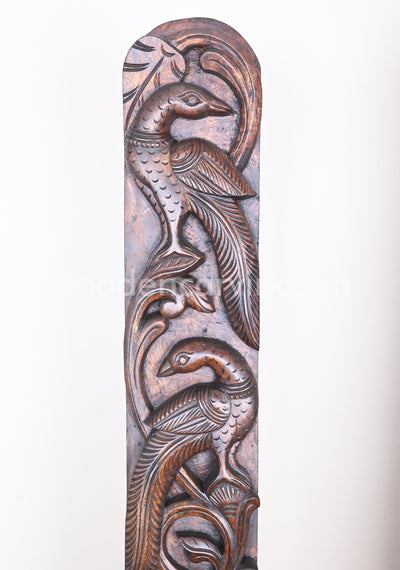Natural Standing Realistic Peacock Vertical Paired Wooden Wall Panel 37"
