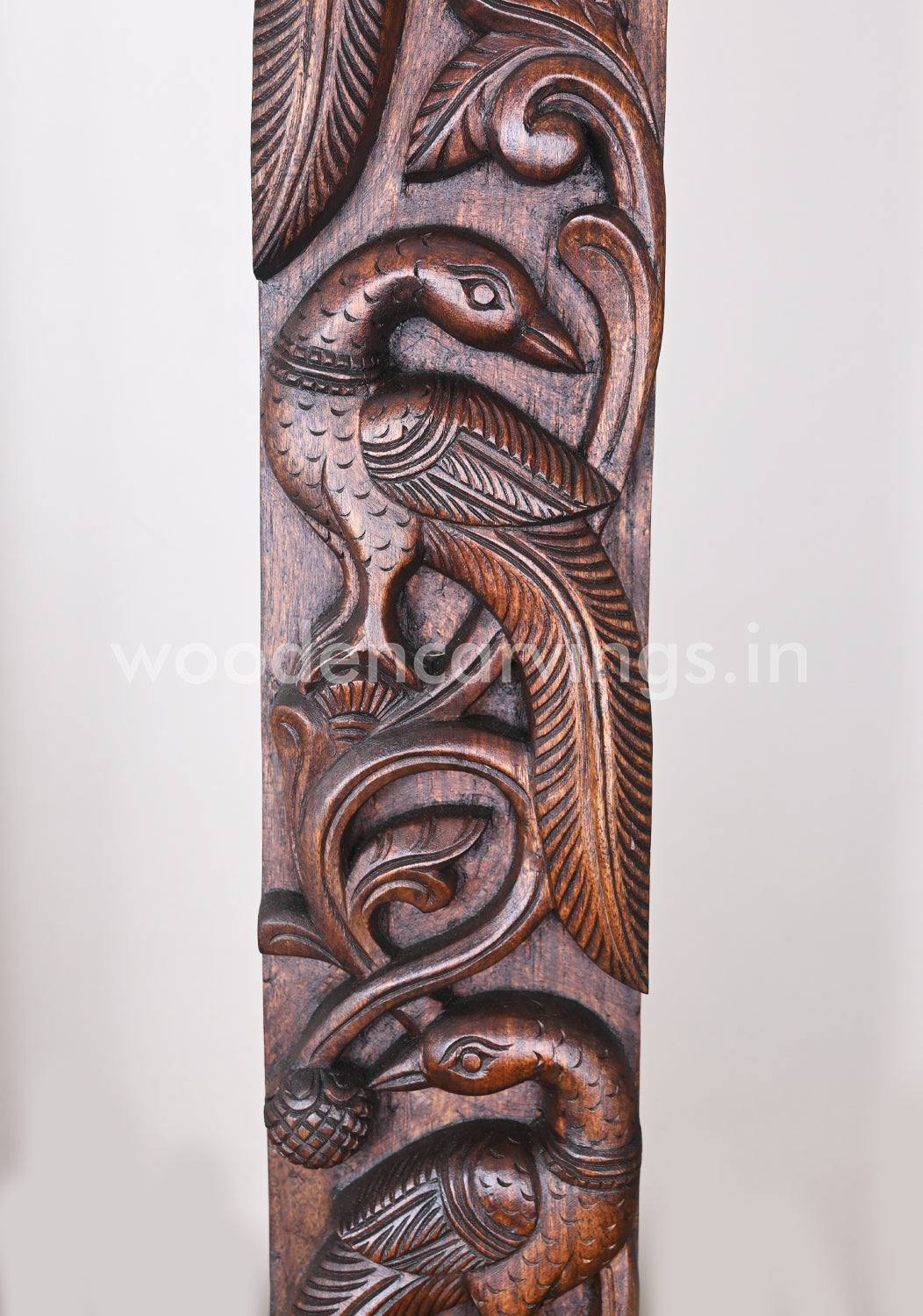 Natural Standing Realistic Peacock Vertical Paired Wooden Wall Panel 37"