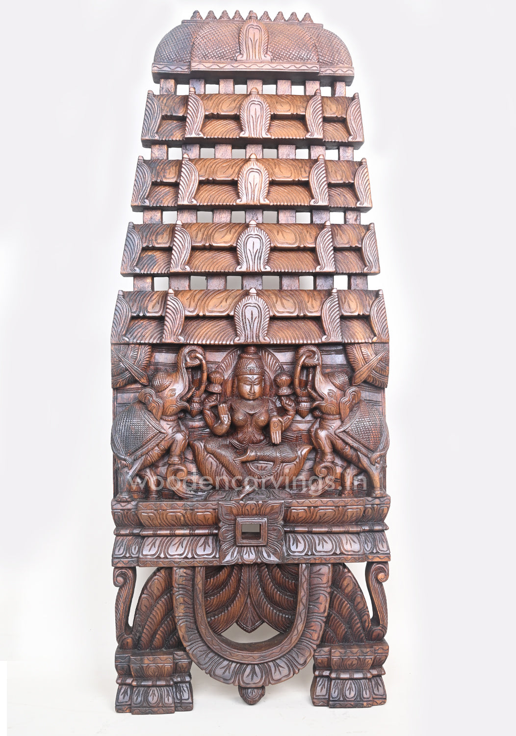 Kavadi of Gorgeous Gaja Lakshmi Seated on Lotus Wooden Wall Mount 49"