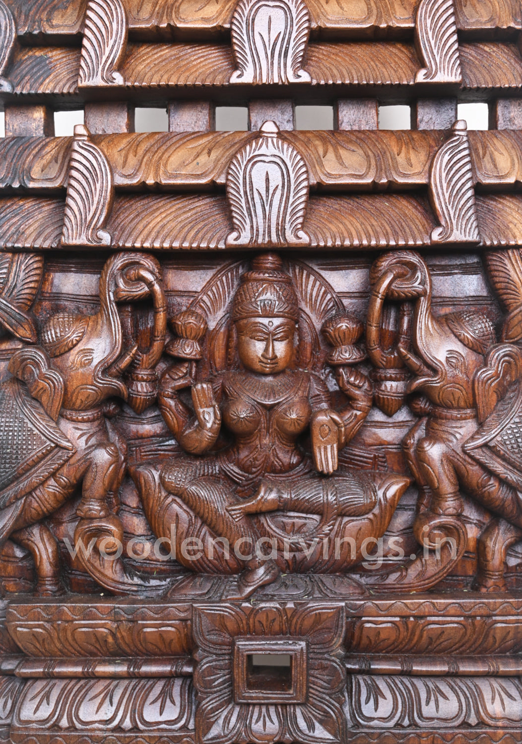 Gaja Lakshmi Seated on Lotus Wooden Wall Mount 49"