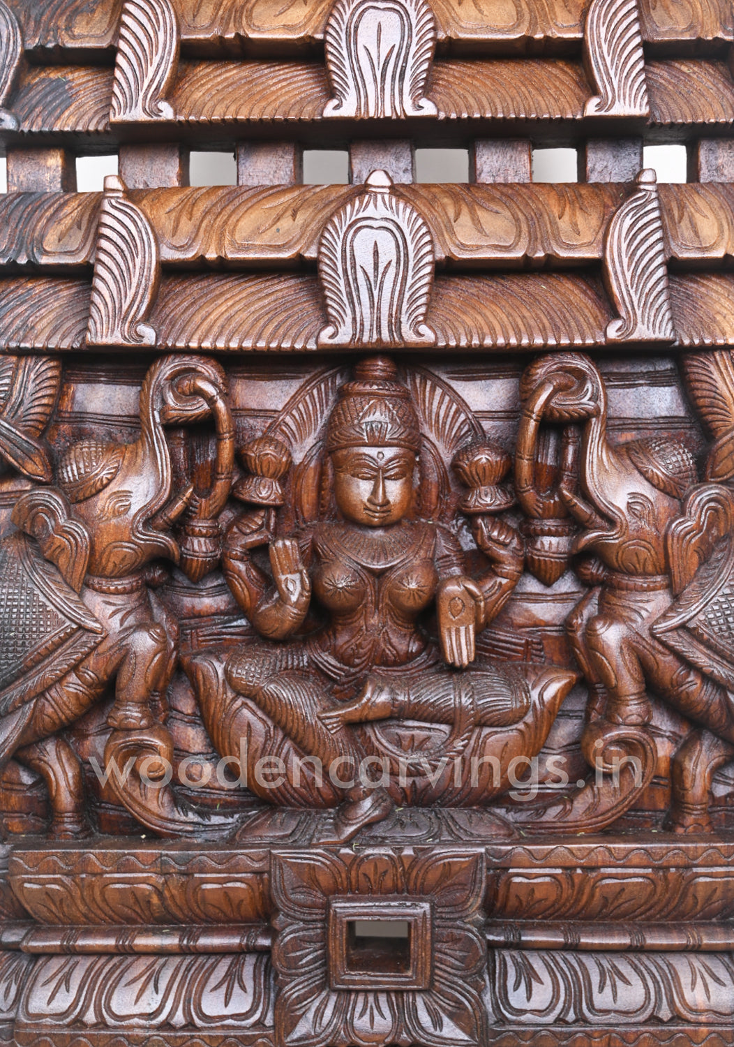 Kavadi of Gorgeous Gaja Lakshmi Seated on Lotus Wooden Wall Mount 49"