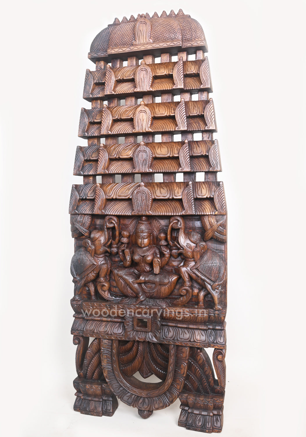 Gaja Lakshmi Seated on Lotus Wooden Wall Mount 49"