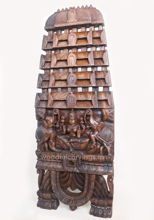 Gaja Lakshmi Seated on Lotus Wooden Wall Mount 49"