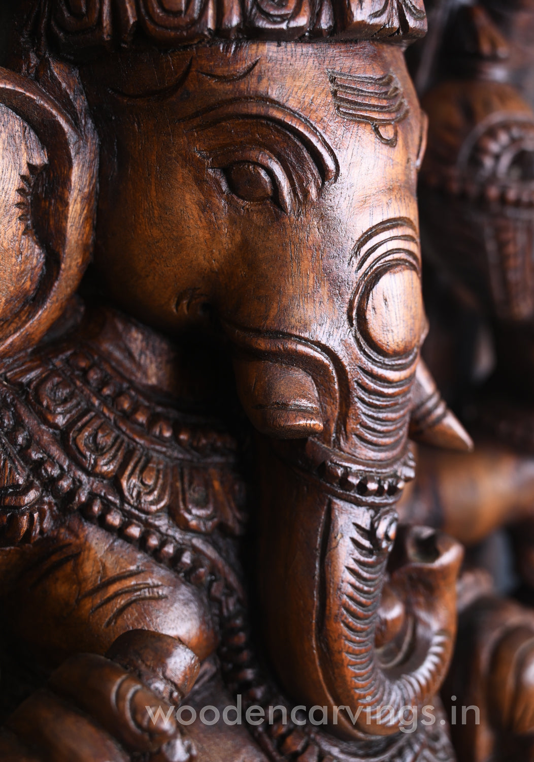Gorgeous Ganesha Having Six Arms and He Calmly Seated on Lotus Wooden Jali Work Wall Mount 60"