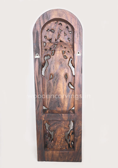 Gorgeous Ganesha Having Six Arms and He Calmly Seated on Lotus Wooden Jali Work Wall Mount 60"
