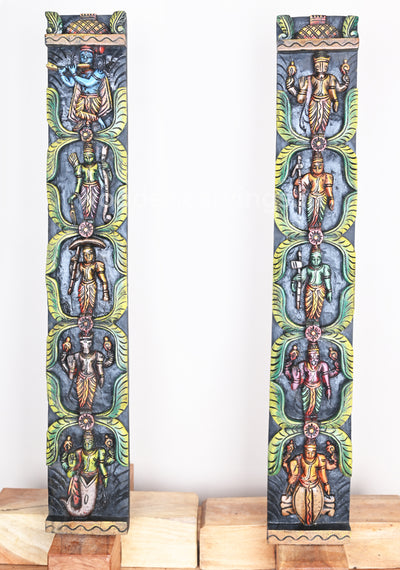 Vertical Coloured Dasavatar Door Decor Wooden Wall Panel 36"