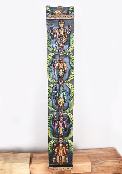 Vertical Coloured Dasavatar Door Decor Wooden Wall Panel 36"