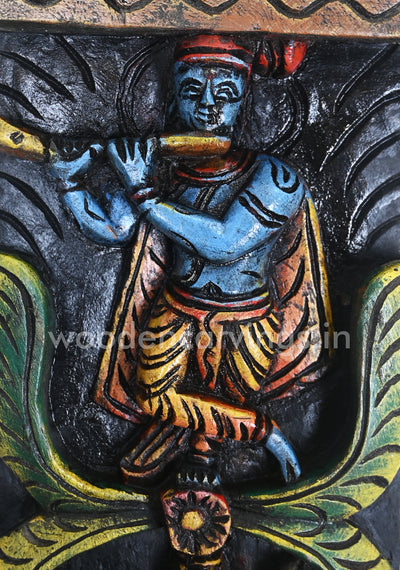 Vertical Coloured Dasavatar Door Decor Wooden Wall Panel 36"