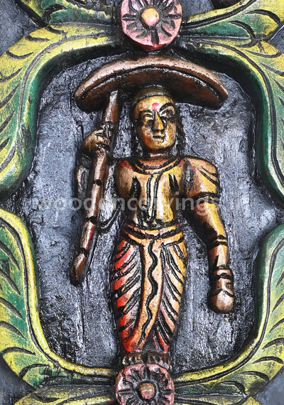 Vertical Coloured Dasavatar Door Decor Wooden Wall Panel 36"