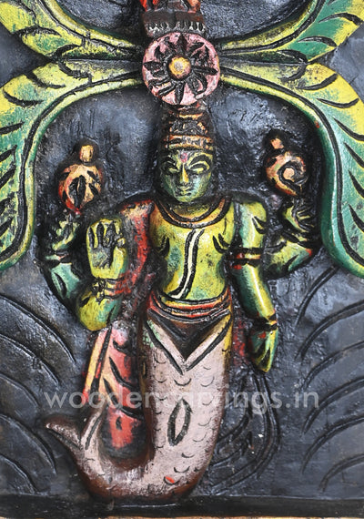 Vertical Coloured Dasavatar Door Decor Wooden Wall Panel 36"