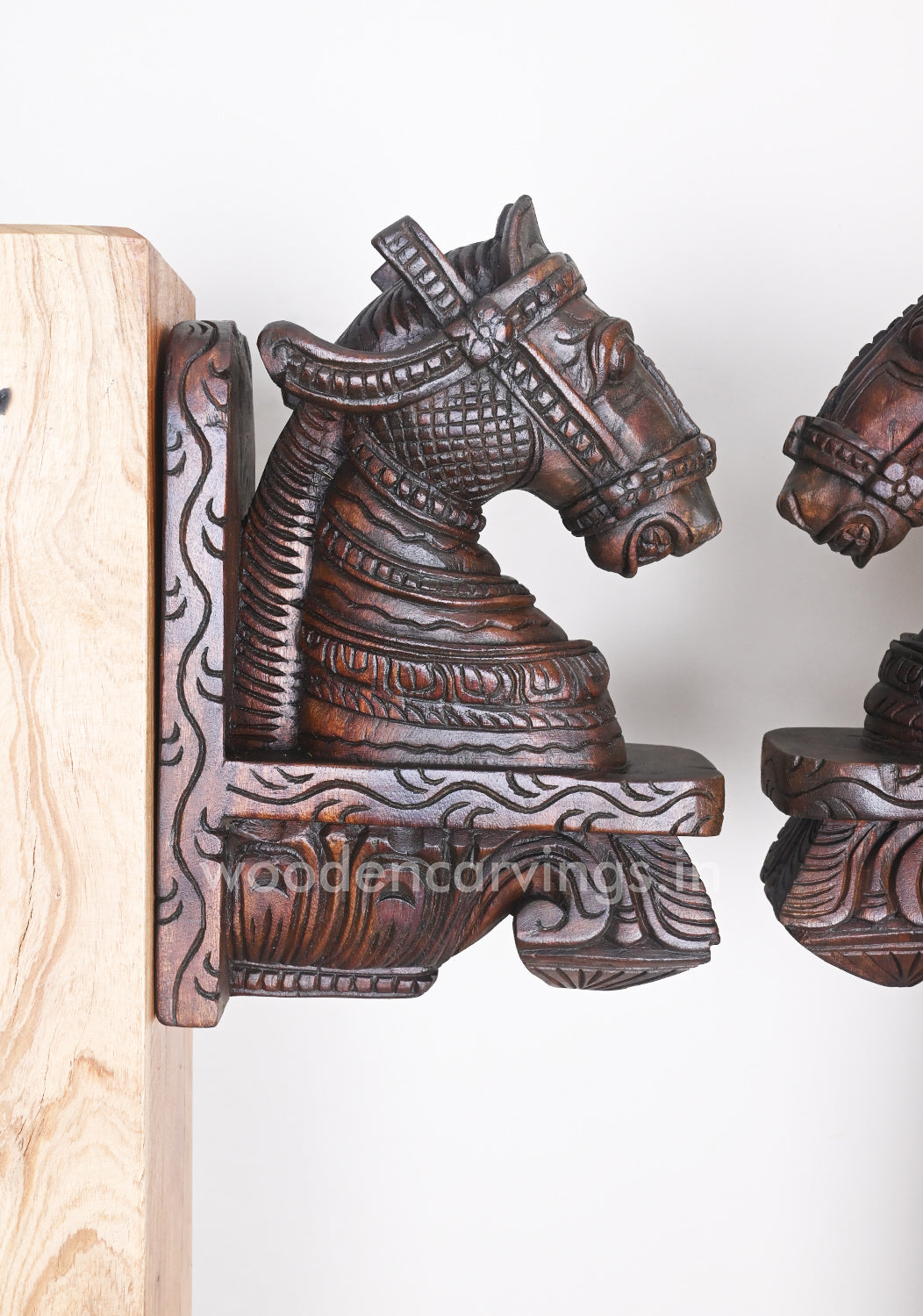 Handmade Trendy Wooden Home Decor Paired Horse Wall Brackets 13"