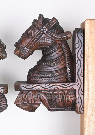 Handmade Trendy Wooden Home Decor Paired Horse Wall Brackets 13"