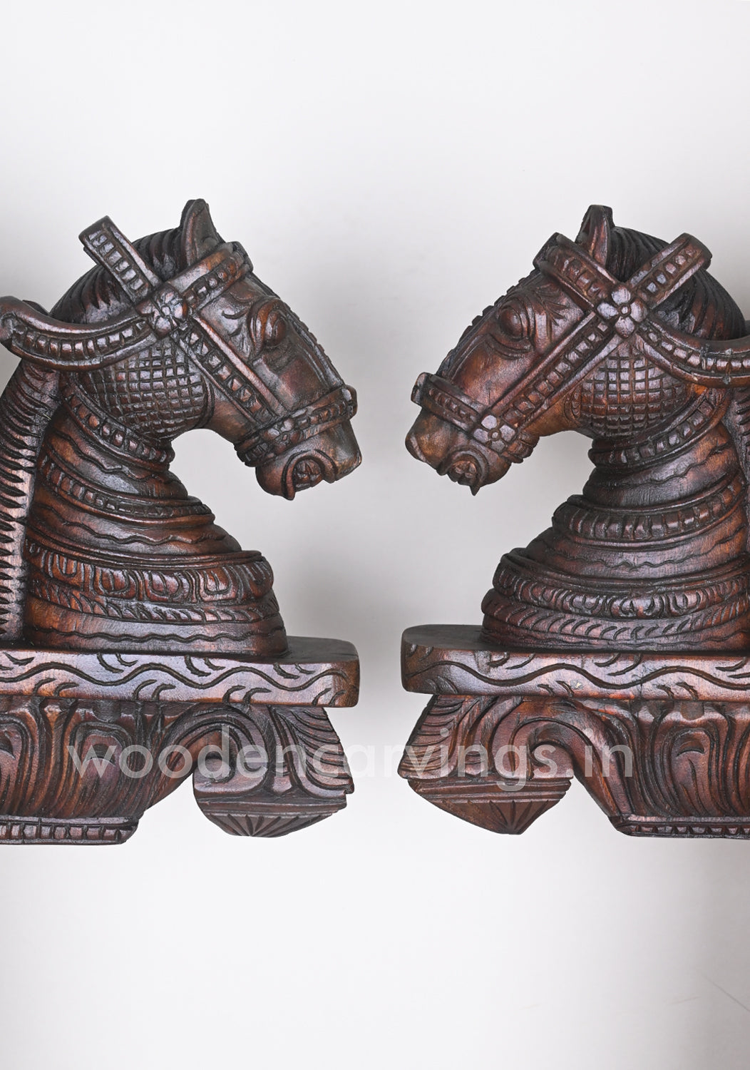 Handmade Trendy Wooden Home Decor Paired Horse Wall Brackets 13"