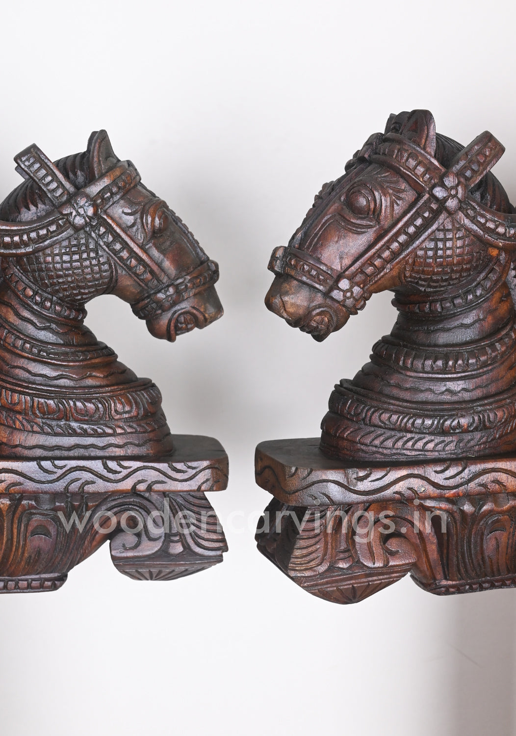 Handmade Trendy Wooden Home Decor Paired Horse Wall Brackets 13"