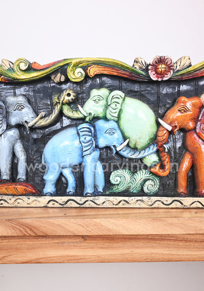 Art Work of Stunning Group of Elephants Multicoloured Wall Panel 42"