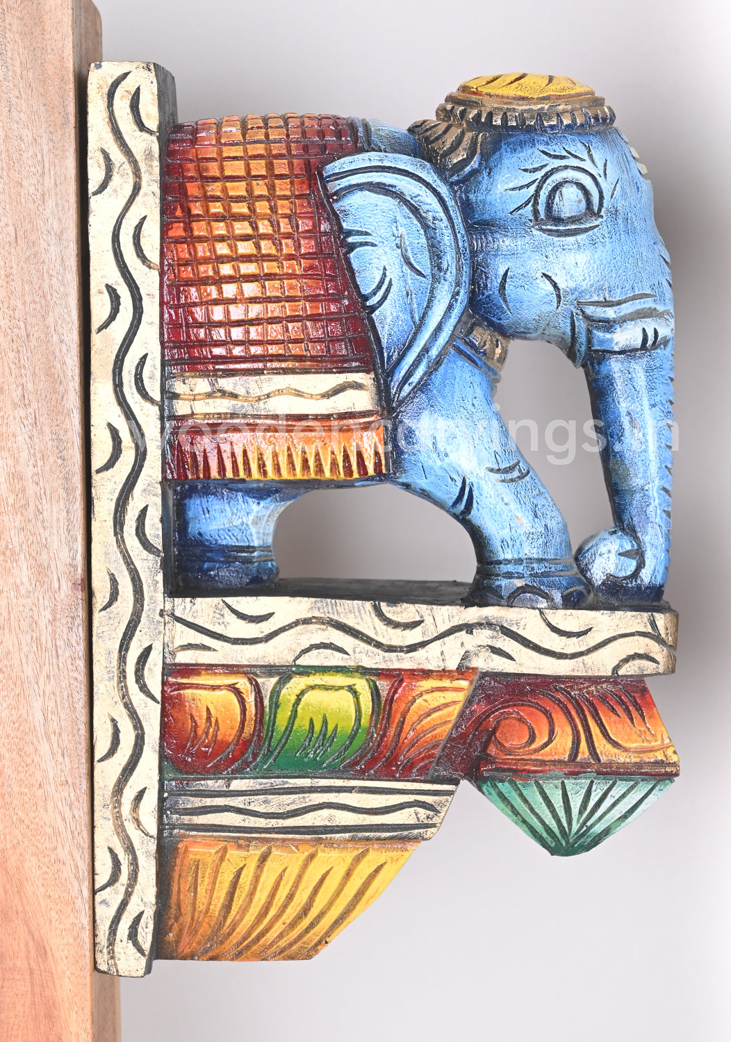 Preety Blue Coloured Elephant Door Decor Wooden Wall Brackets 12"