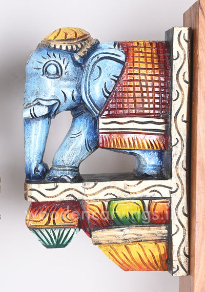 Preety Blue Coloured Elephant Door Decor Wooden Wall Brackets 12"