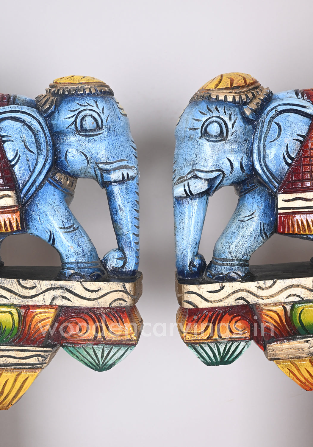 Preety Blue Coloured Elephant Door Decor Wooden Wall Brackets 12"