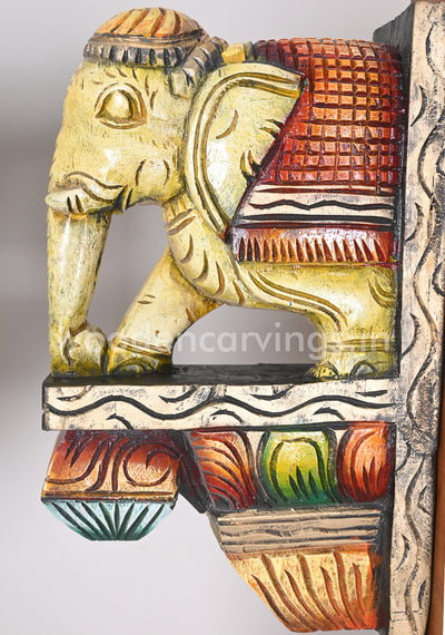 Attractive Classy Look Paired Wooden Elephant Entrance Decor Wall Brackets 13"
