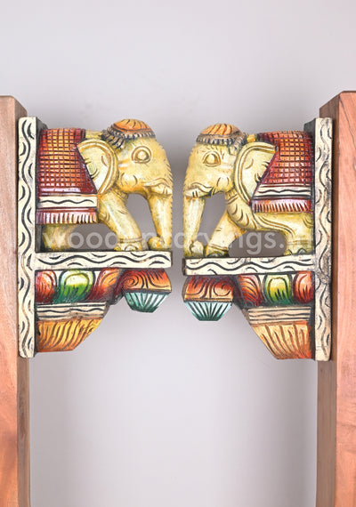 Attractive Classy Look Paired Wooden Elephant Entrance Decor Wall Brackets 13"