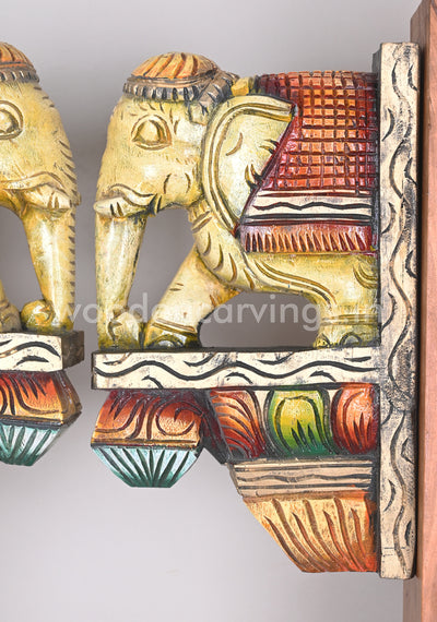 Attractive Classy Look Paired Wooden Elephant Entrance Decor Wall Brackets 13"