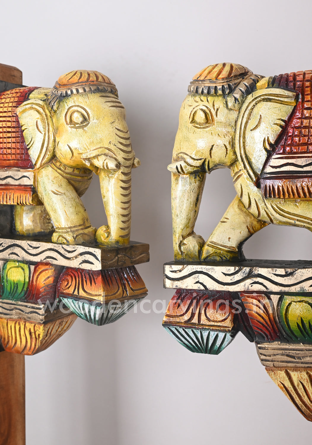 Attractive Classy Look Paired Wooden Elephant Entrance Decor Wall Brackets 13"