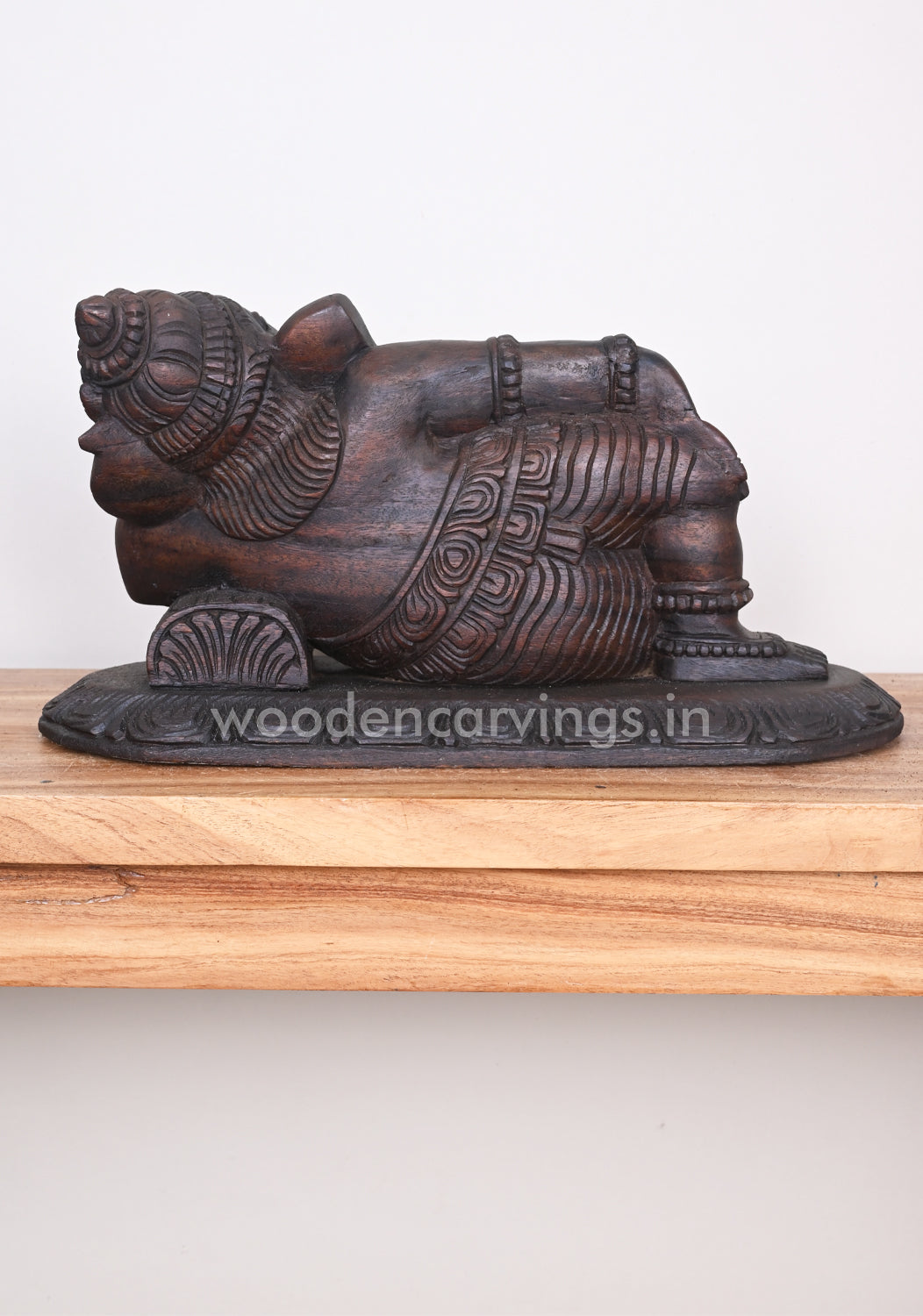 Wealthy Lord Ganesha Relaxly Reclining on Pillow Wooden Wall Mount 18"