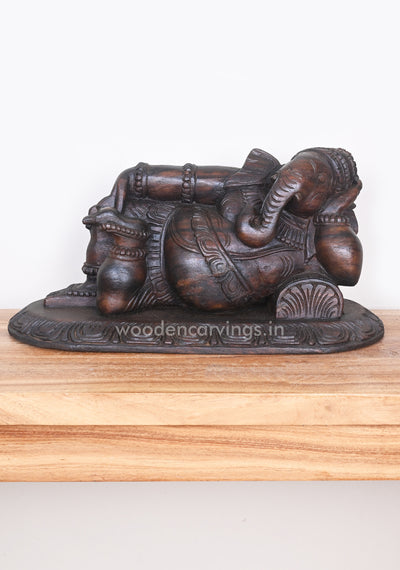 Wealthy Lord Ganesha Relaxly Reclining on Pillow Wooden Wall Mount 18"