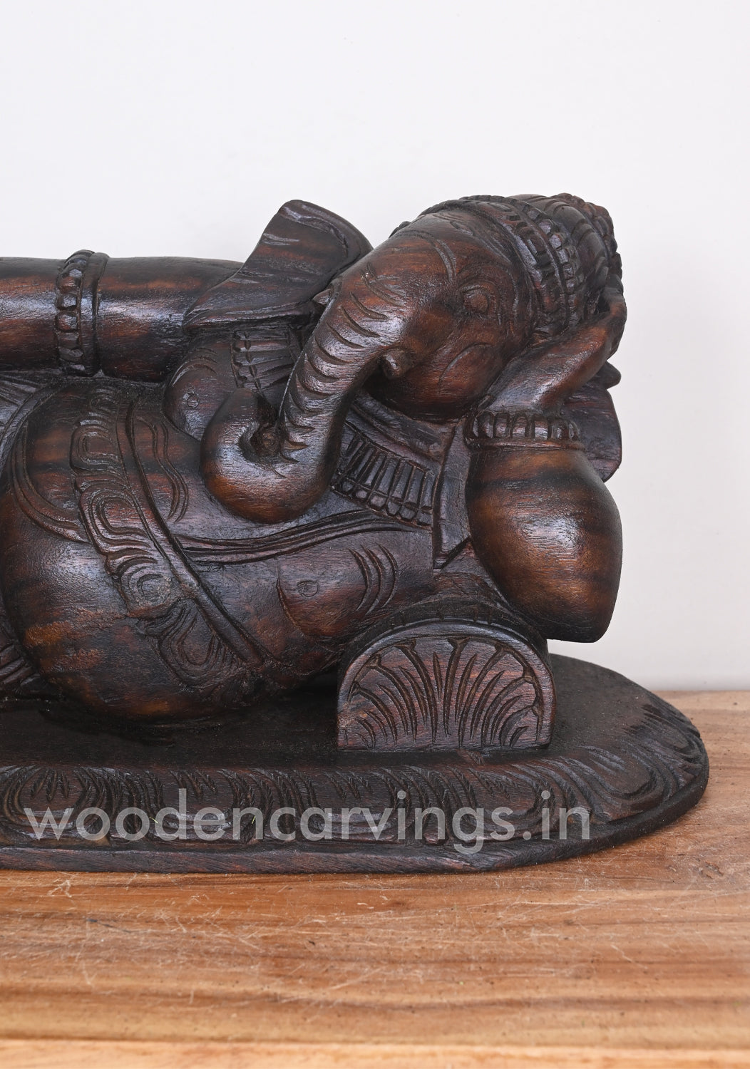 Wealthy Lord Ganesha Relaxly Reclining on Pillow Wooden Wall Mount 18"