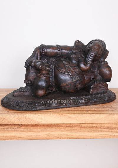 Wealthy Lord Ganesha Relaxly Reclining on Pillow Wooden Wall Mount 18"