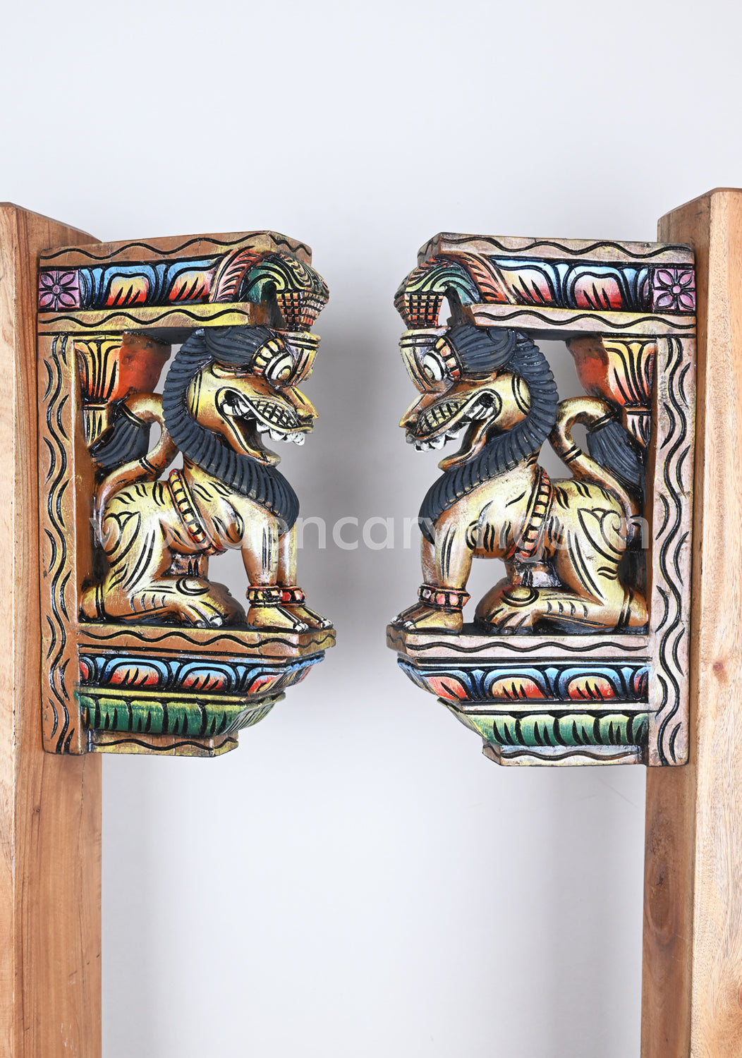 Light Yellow Yaazhi Standing on base Paired Wooden Wall Brackets 12.5"
