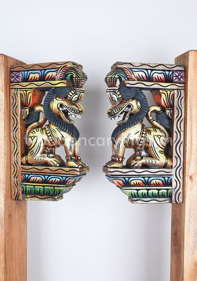 Light Yellow Yaazhi Standing on base Paired Wooden Wall Brackets 12.5"