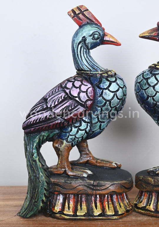 Standing Colourful Wooden Parrots Showpiece Pair – Sculptures 13"