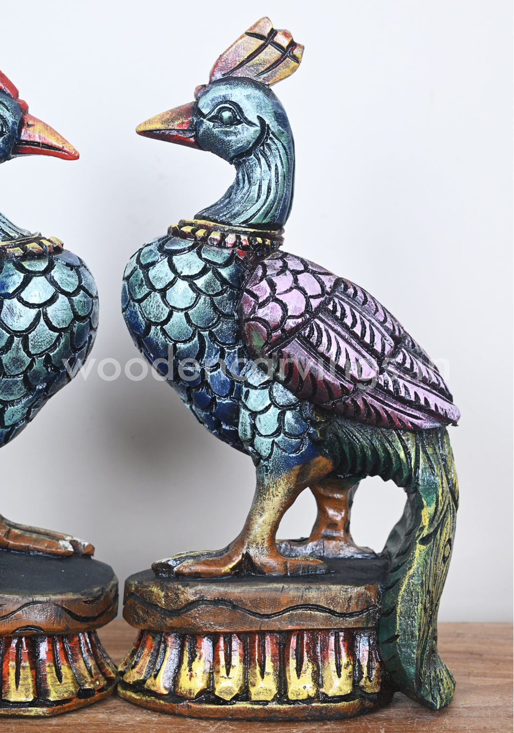 Standing Colourful Wooden Parrots Showpiece Pair – Sculptures 13"