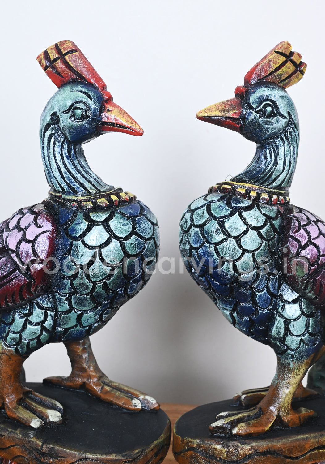 Standing Colourful Wooden Parrots Showpiece Pair – Sculptures 13"