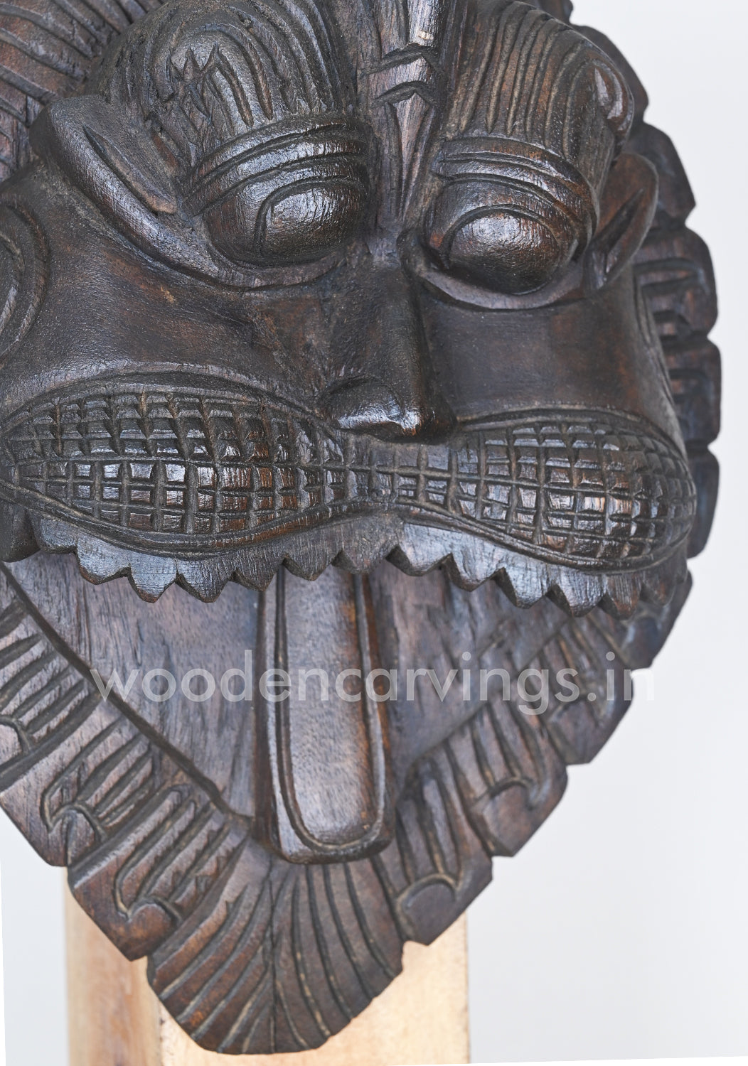 Wooden Mask of Kirthi Mukha Wax Brown Wooden Wall Decor Wall Mount 13"