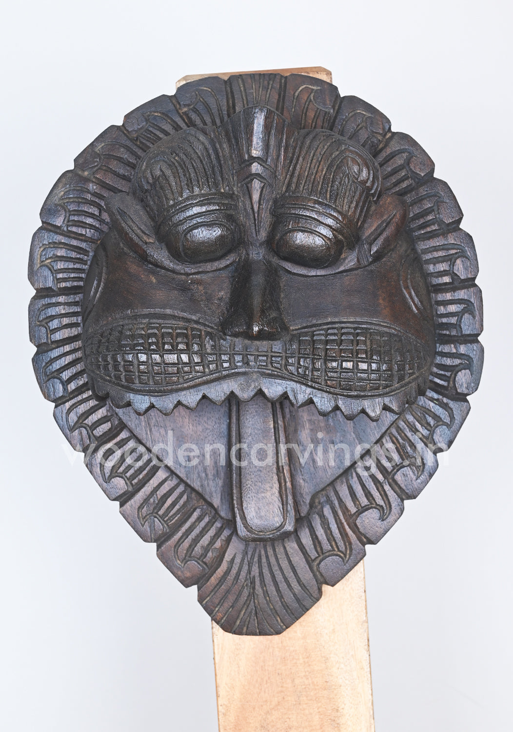 Wooden Mask of Kirthi Mukha Wax Brown Wooden Wall Decor Wall Mount 13"