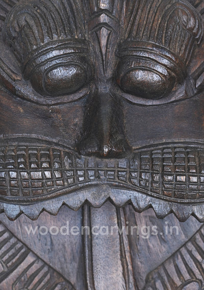 Wooden Mask of Kirthi Mukha Wax Brown Wooden Wall Decor Wall Mount 13"